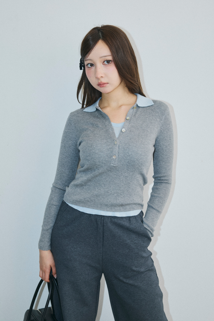 バイカラーレイヤードポロニット