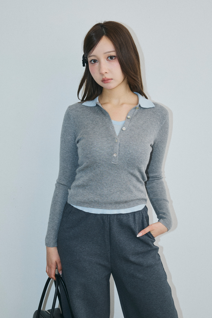 バイカラーレイヤードポロニット