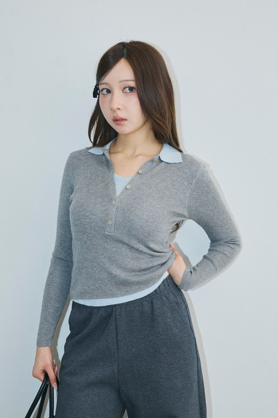 バイカラーレイヤードポロニット