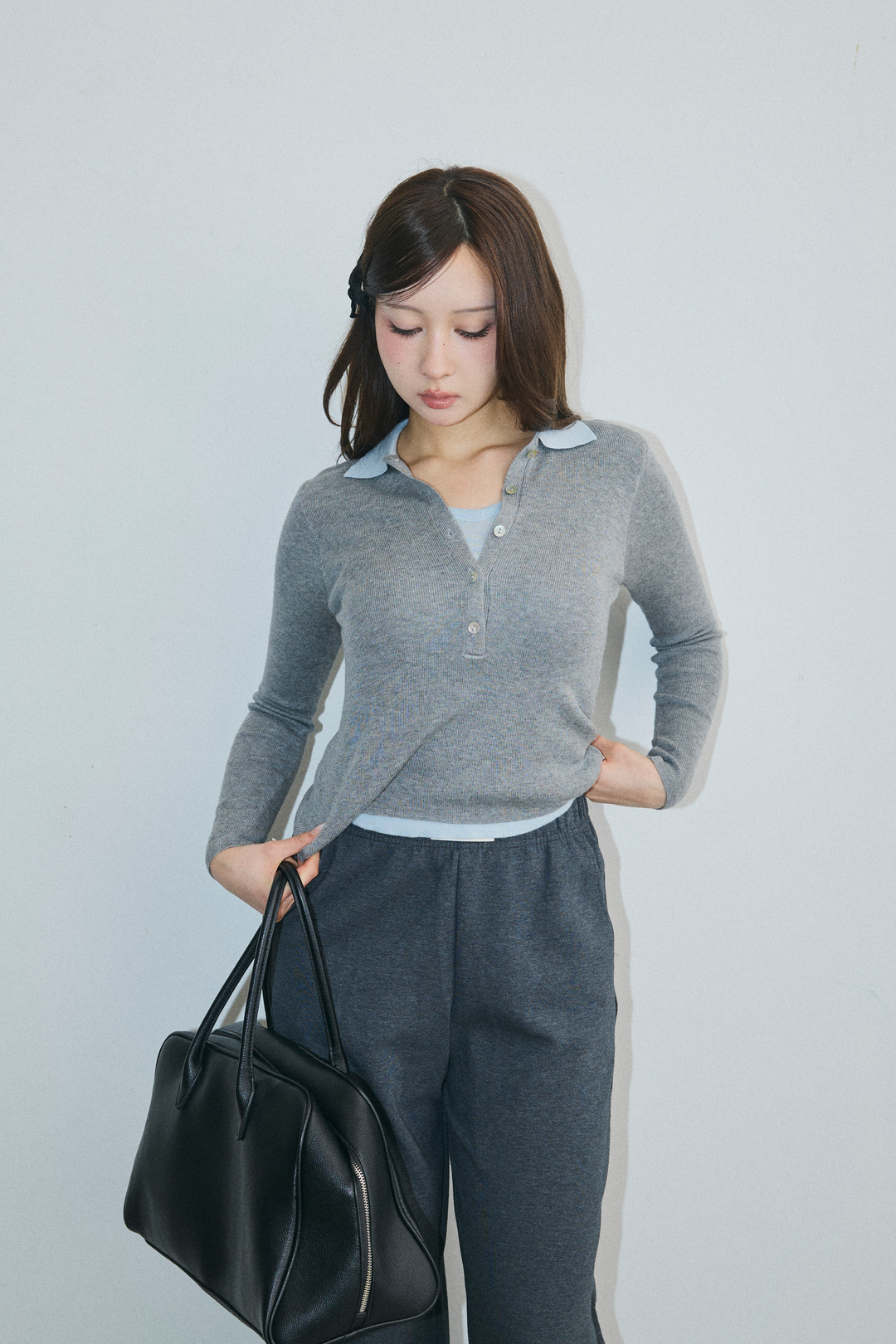 バイカラーレイヤードポロニット