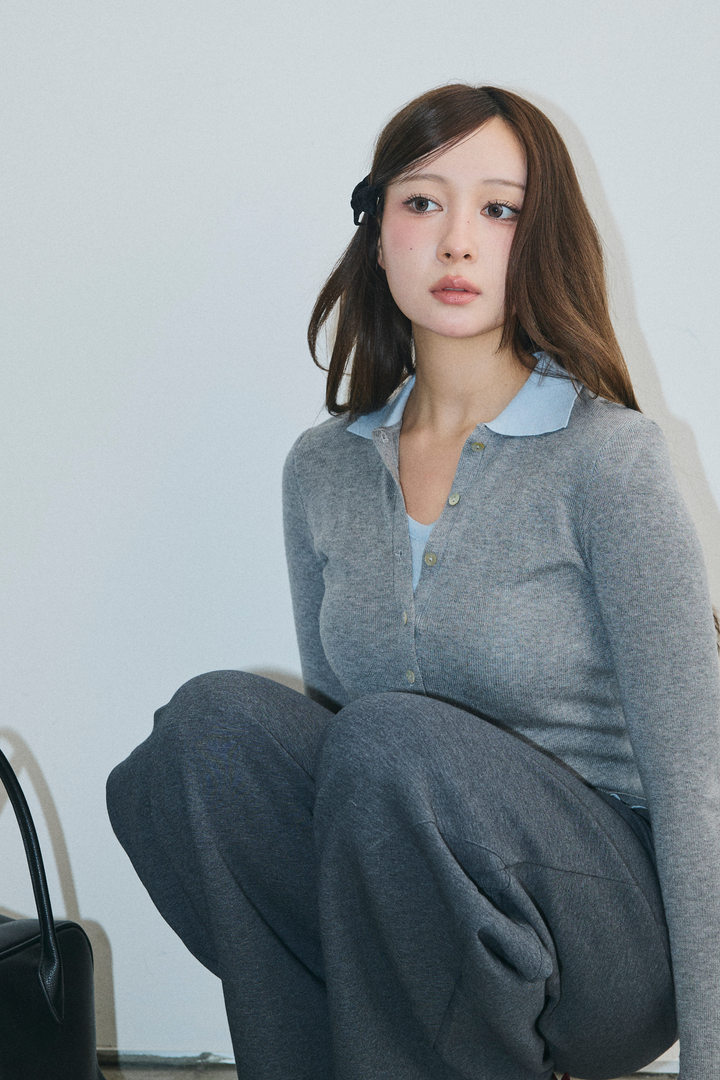 バイカラーレイヤードポロニット