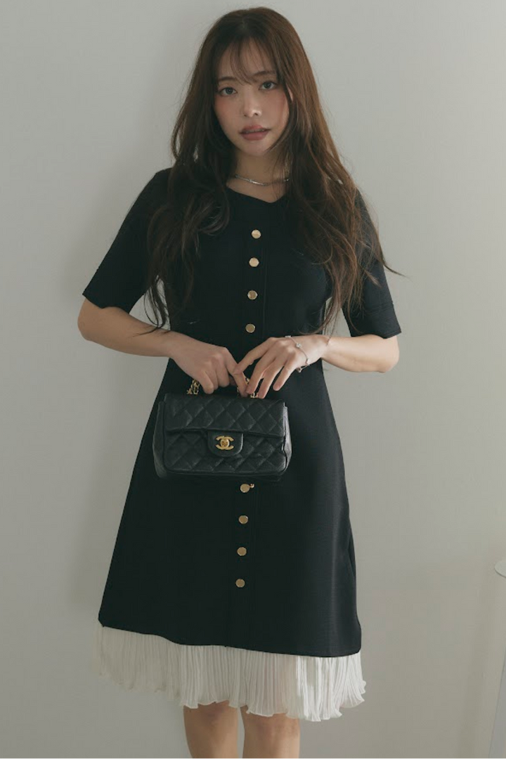 バイカラーフリルフロントボタンワンピース