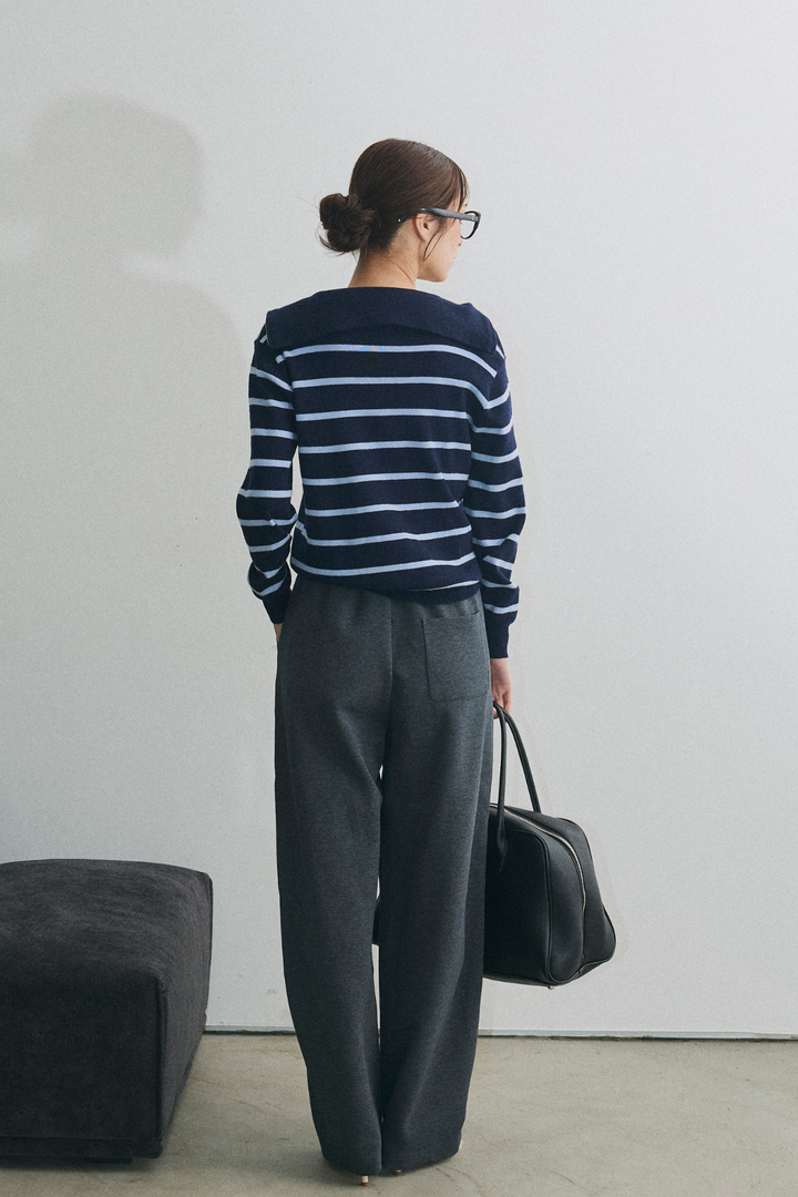 ボーダージップアップニット