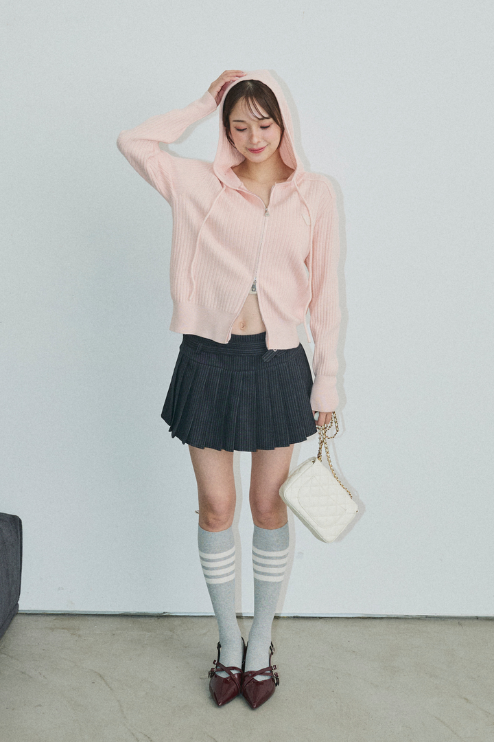 ダブルジップリブニットフーディー