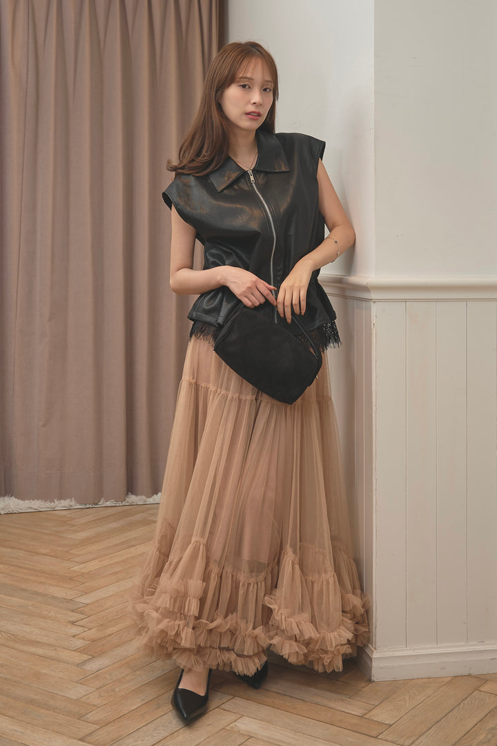 レースペプラムレザーベスト