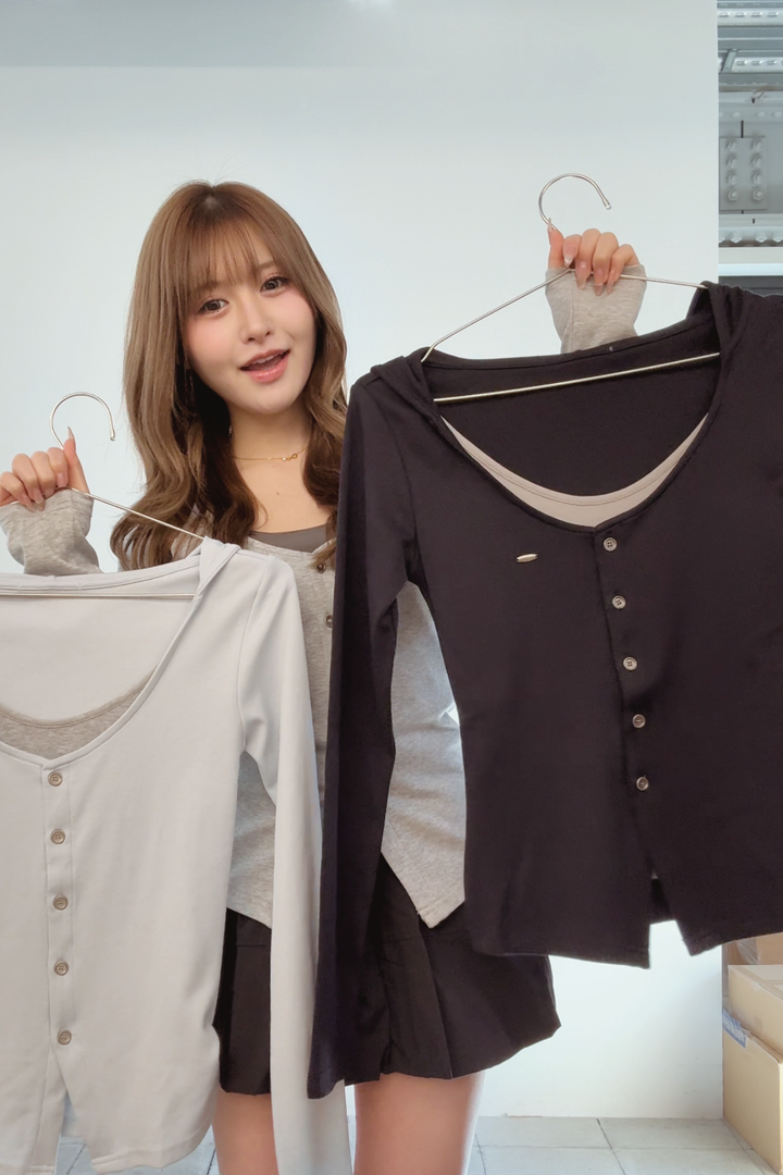 配色レイヤードボタントップス