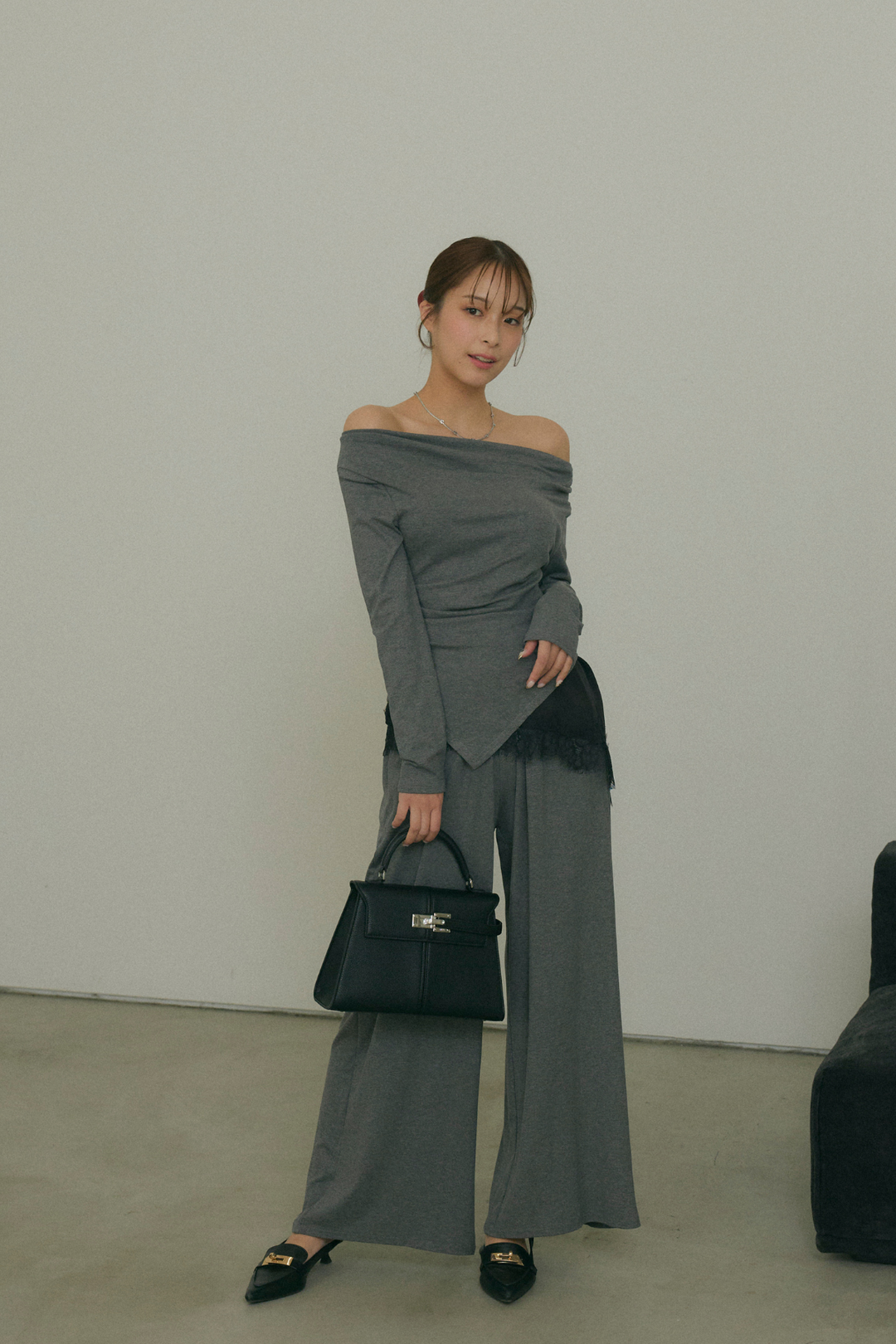 レースサテンアシメキャミソール