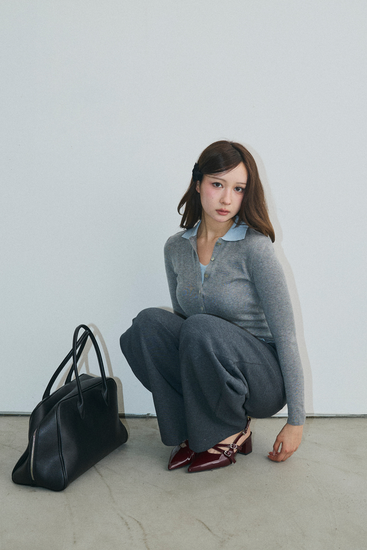 バイカラーレイヤードポロニット