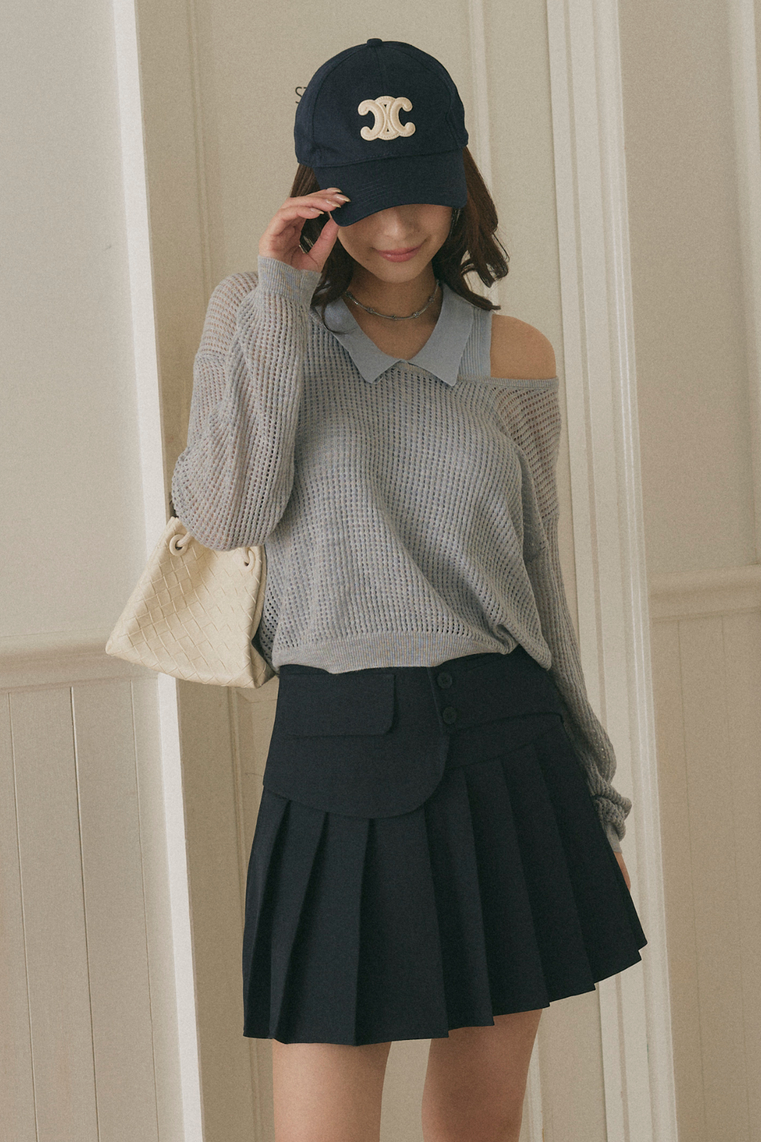 メッシュニット＆ポロ襟トップスセット