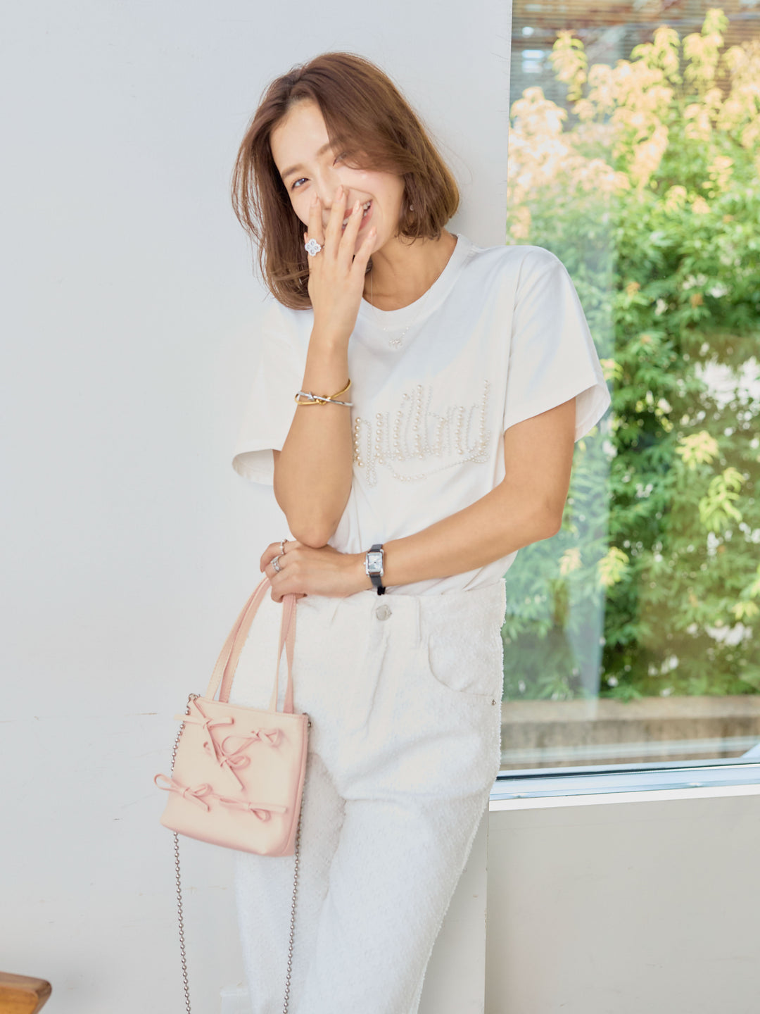 [予約]パールグラフィックTシャツ/white