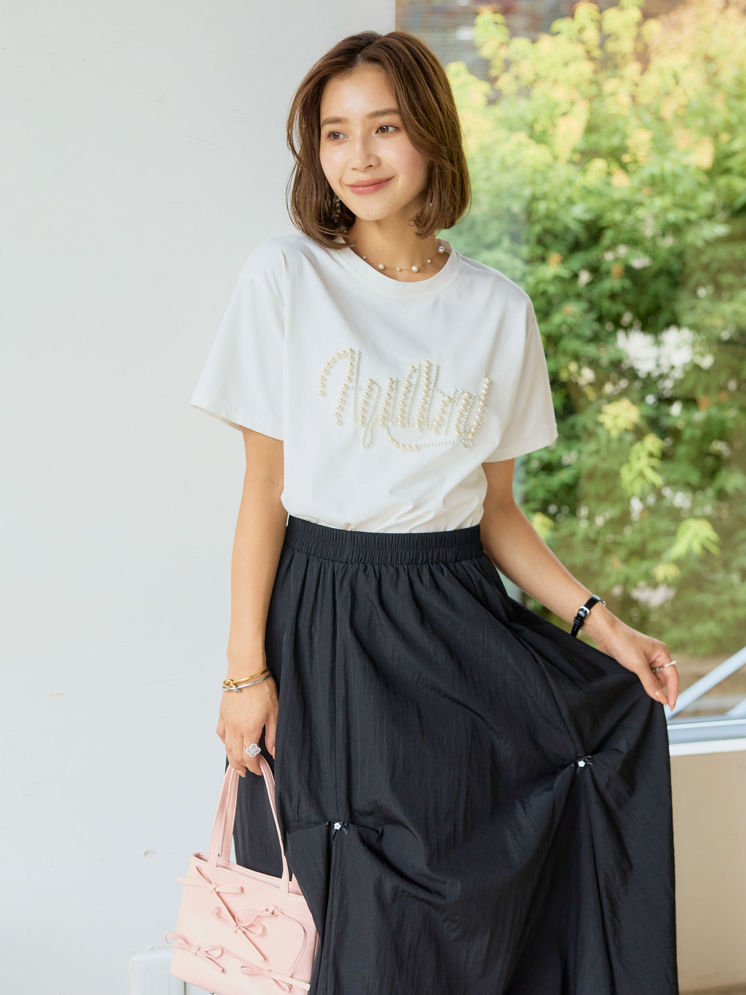 [予約]パールグラフィックTシャツ/white
