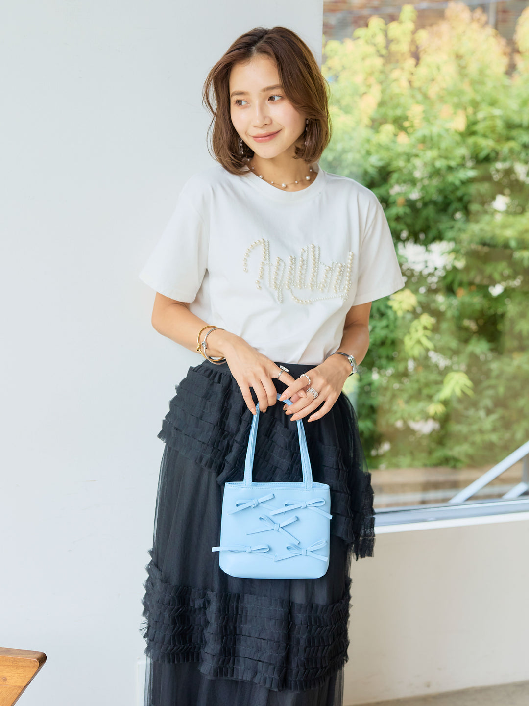 [予約]パールグラフィックTシャツ/white