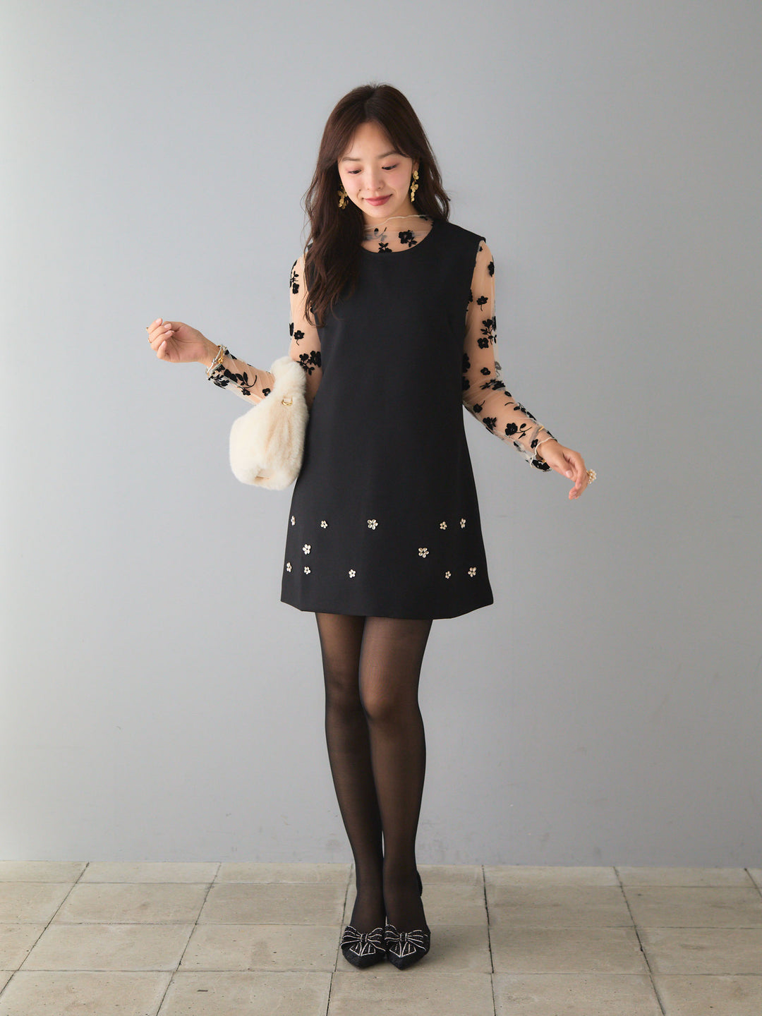 予約]ビジューNSミニワンピース/BLACK – maison-nua_shop