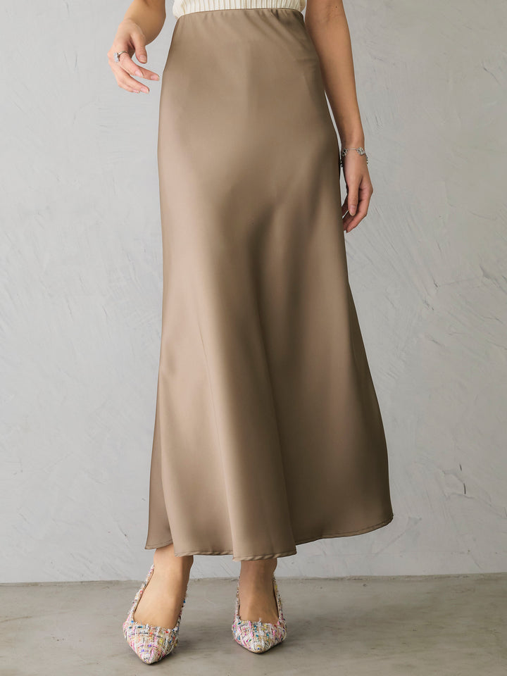 Satin Long Skirt/KHAKI