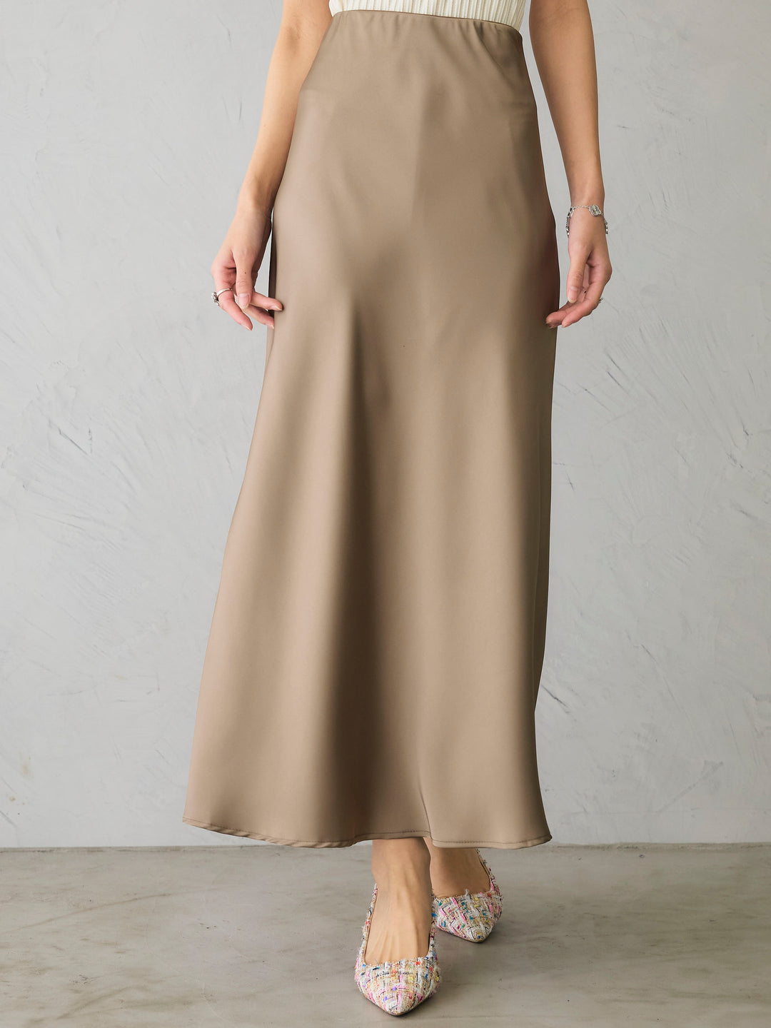 Satin Long Skirt/KHAKI