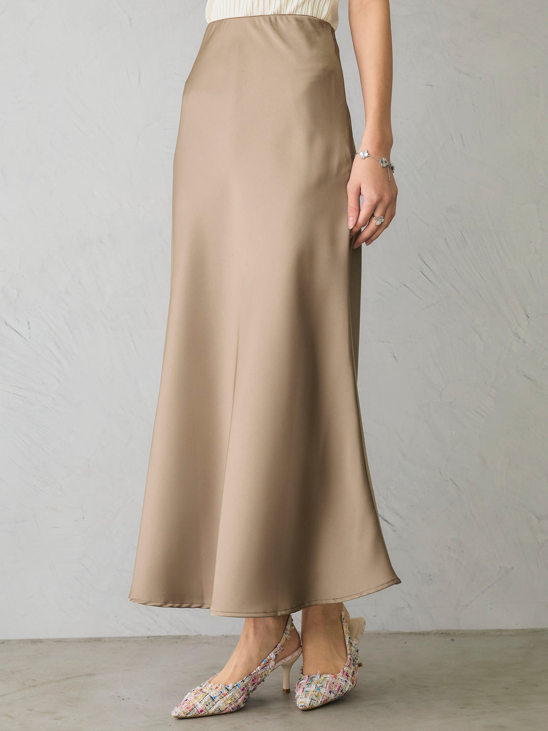 Satin Long Skirt/KHAKI