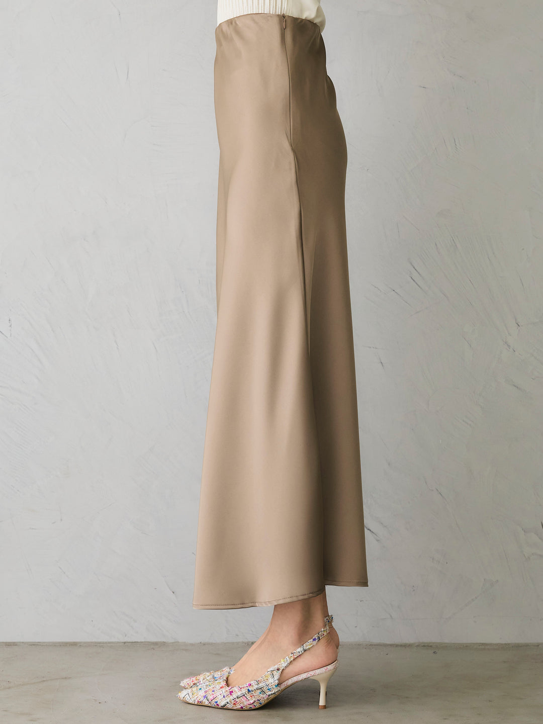 Satin Long Skirt/KHAKI