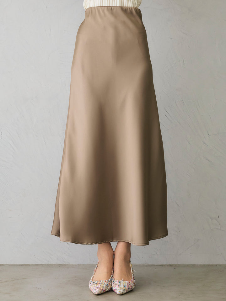 Satin Long Skirt/KHAKI