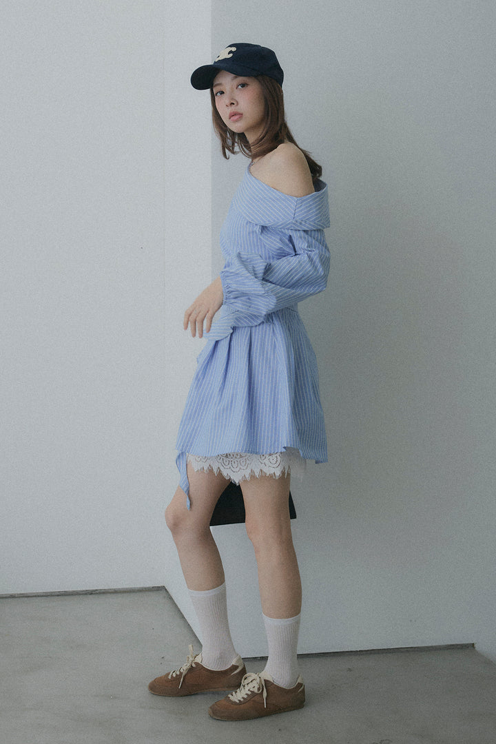 Off-the-Shoulder Draped Ruffle Dress