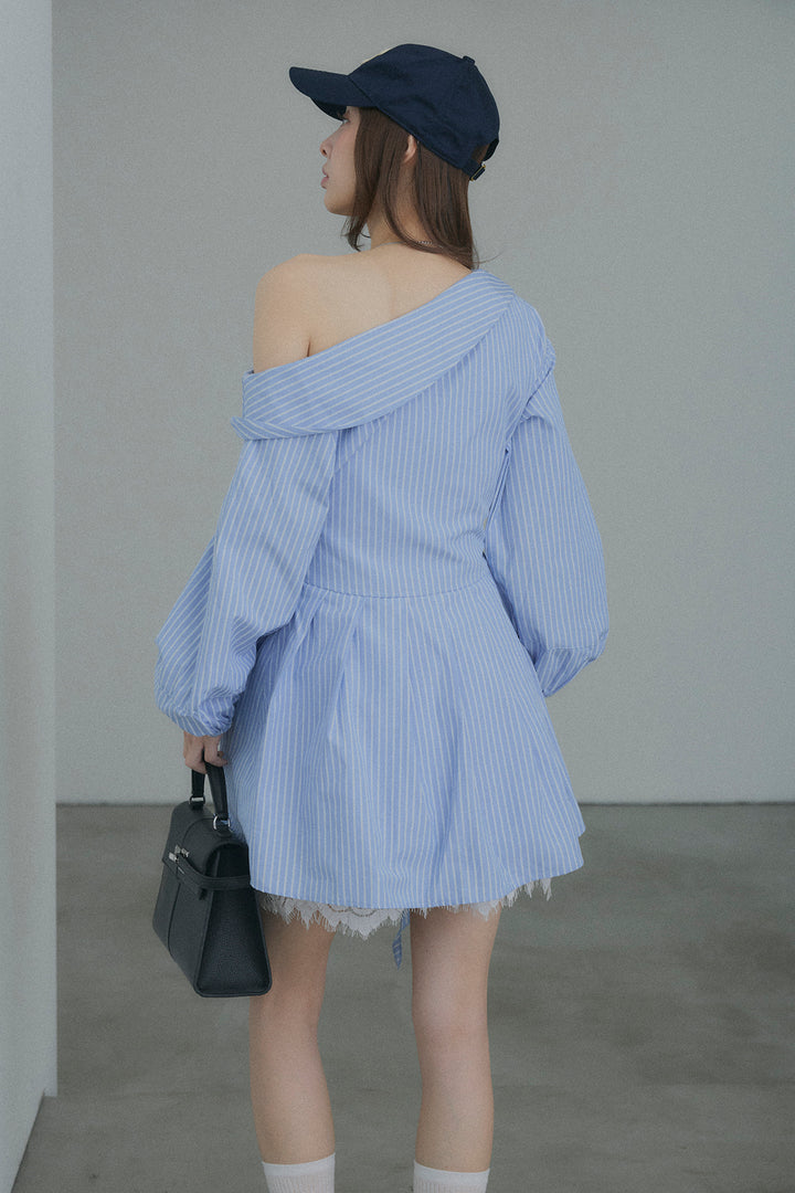 Off-the-Shoulder Draped Ruffle Dress