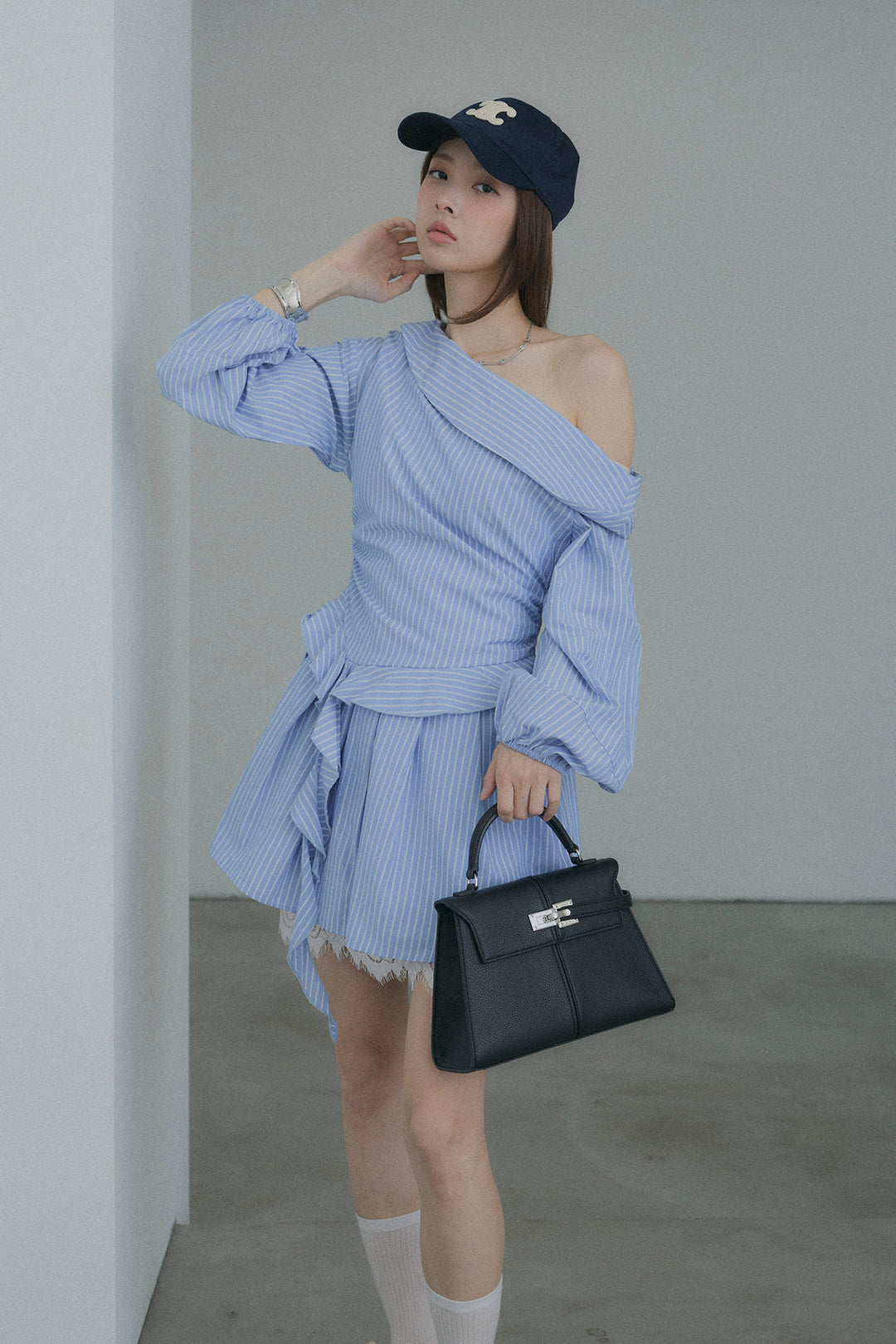 Off-the-Shoulder Draped Ruffle Dress