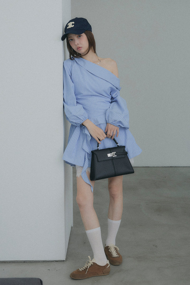 Off-the-Shoulder Draped Ruffle Dress