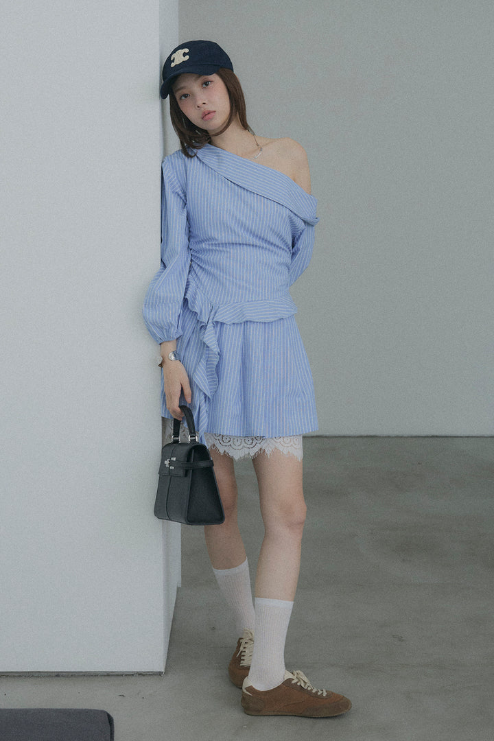 Off-the-Shoulder Draped Ruffle Dress