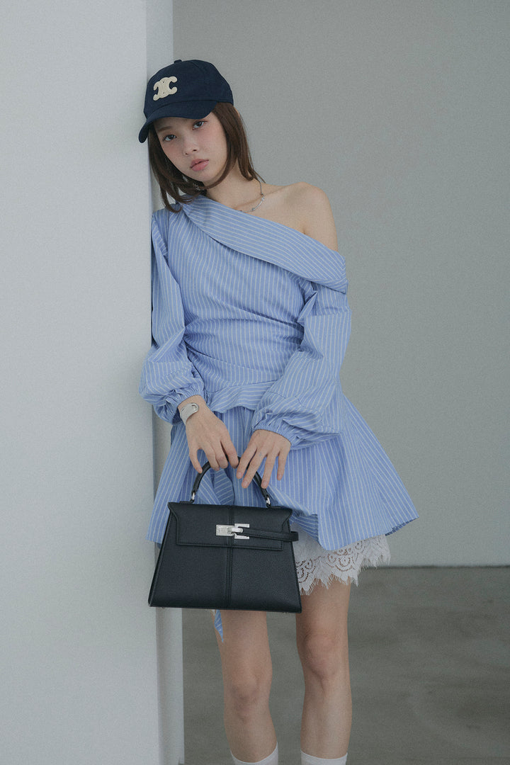 Off-the-Shoulder Draped Ruffle Dress