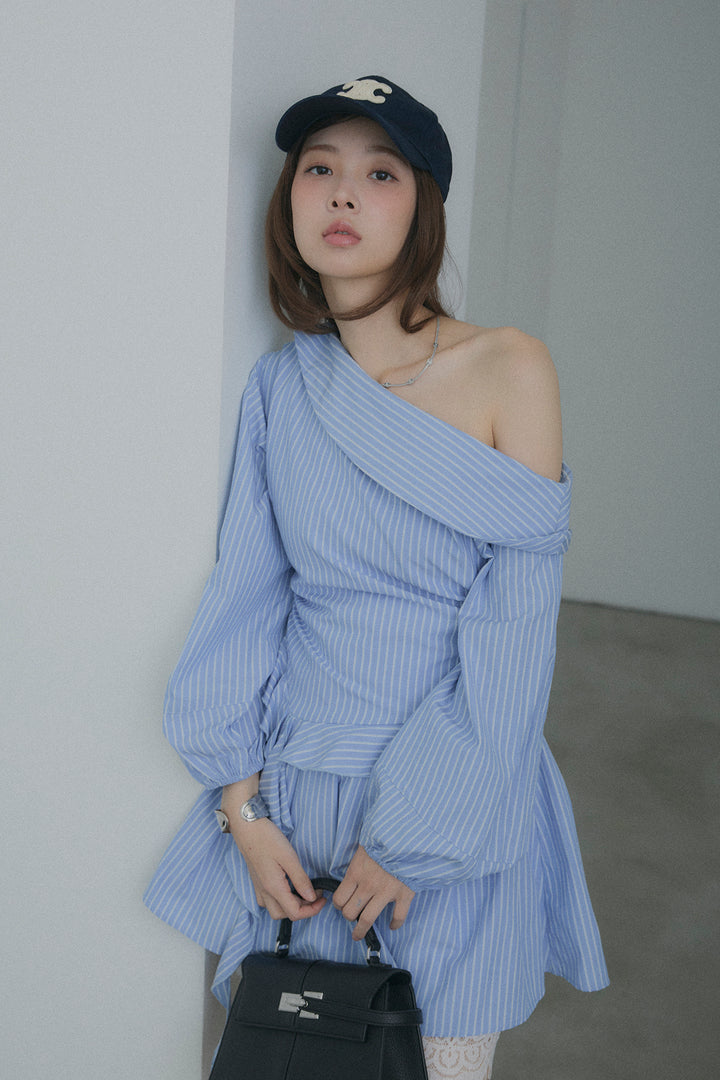 Off-the-Shoulder Draped Ruffle Dress