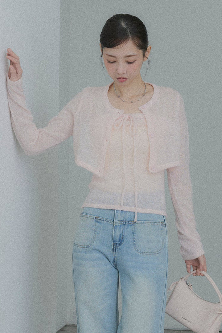 シアーニットショート丈カーデ&2WAYトップスセット