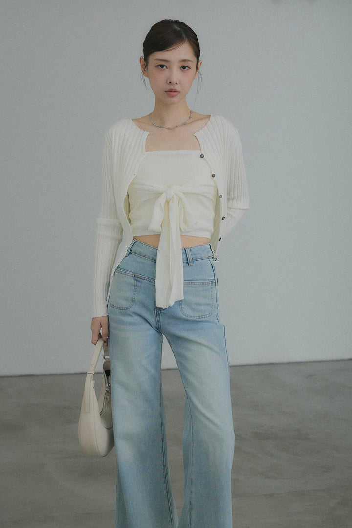 2WAYリブニット&ウエストリボンビスチェセット