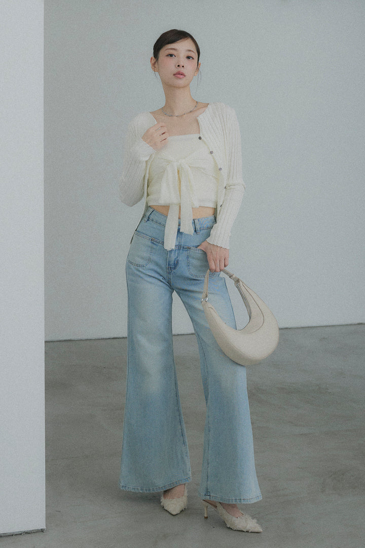 2WAYリブニット&ウエストリボンビスチェセット