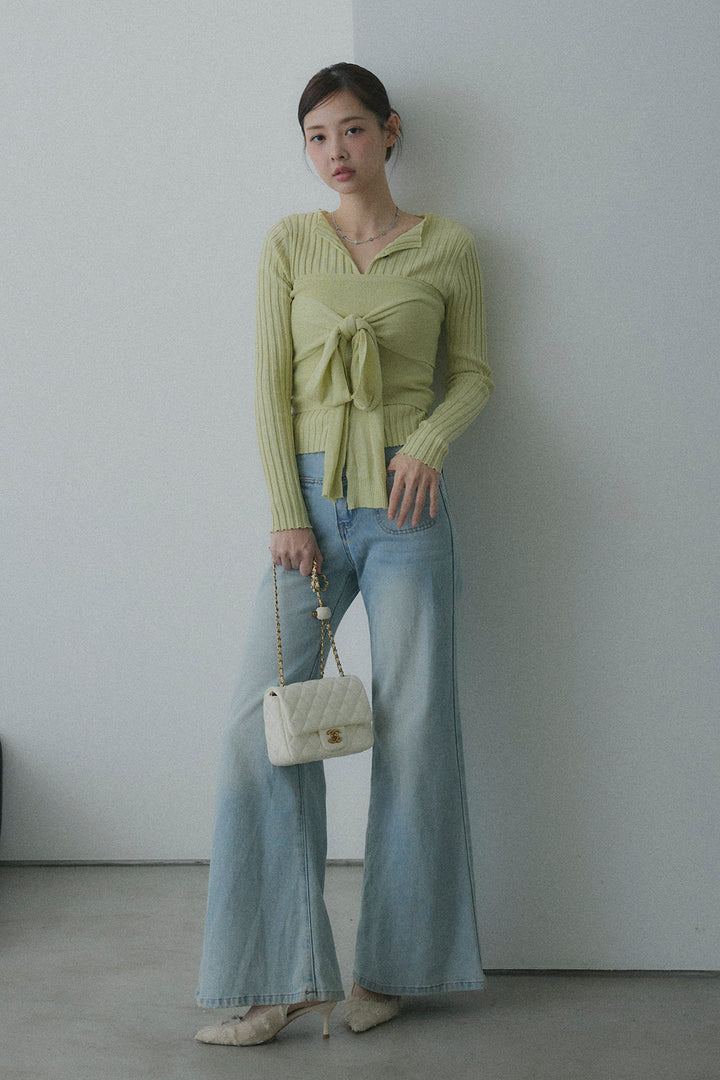 2WAYリブニット&ウエストリボンビスチェセット