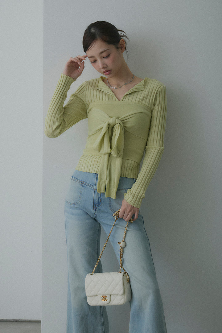 2WAYリブニット&ウエストリボンビスチェセット