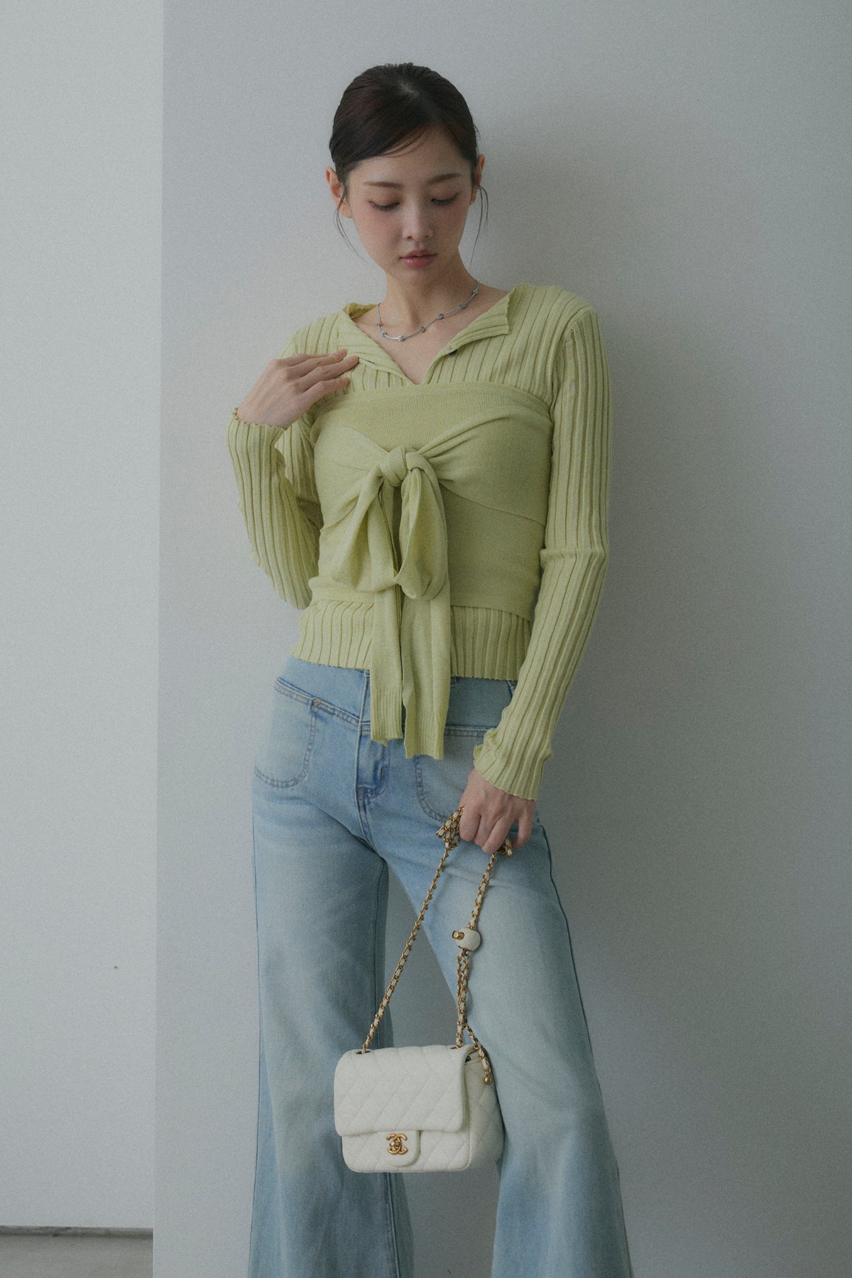 2WAYリブニット&ウエストリボンビスチェセット – maison-nua_shop