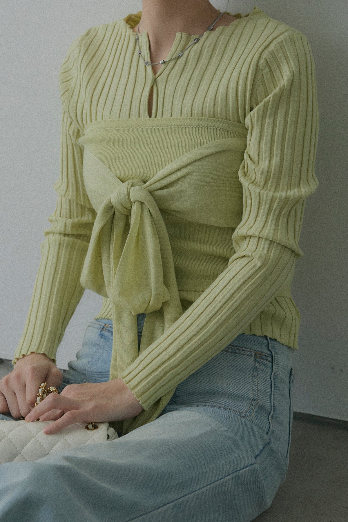 2WAYリブニット&ウエストリボンビスチェセット – maison-nua_shop