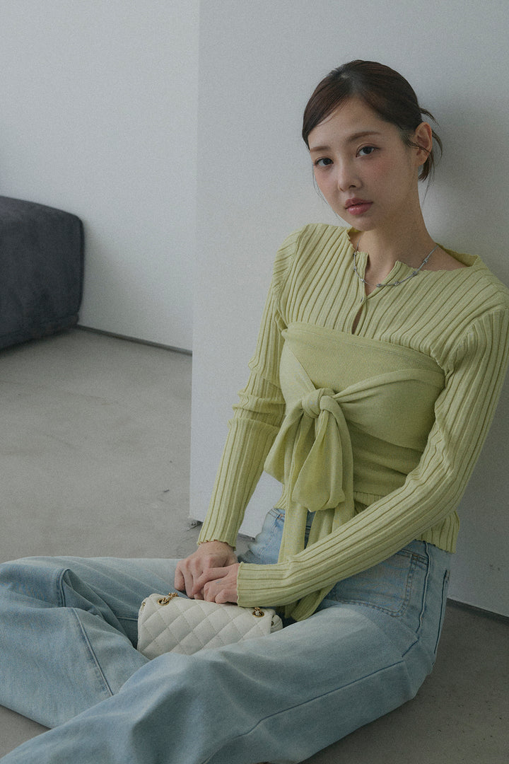 2WAYリブニット&ウエストリボンビスチェセット