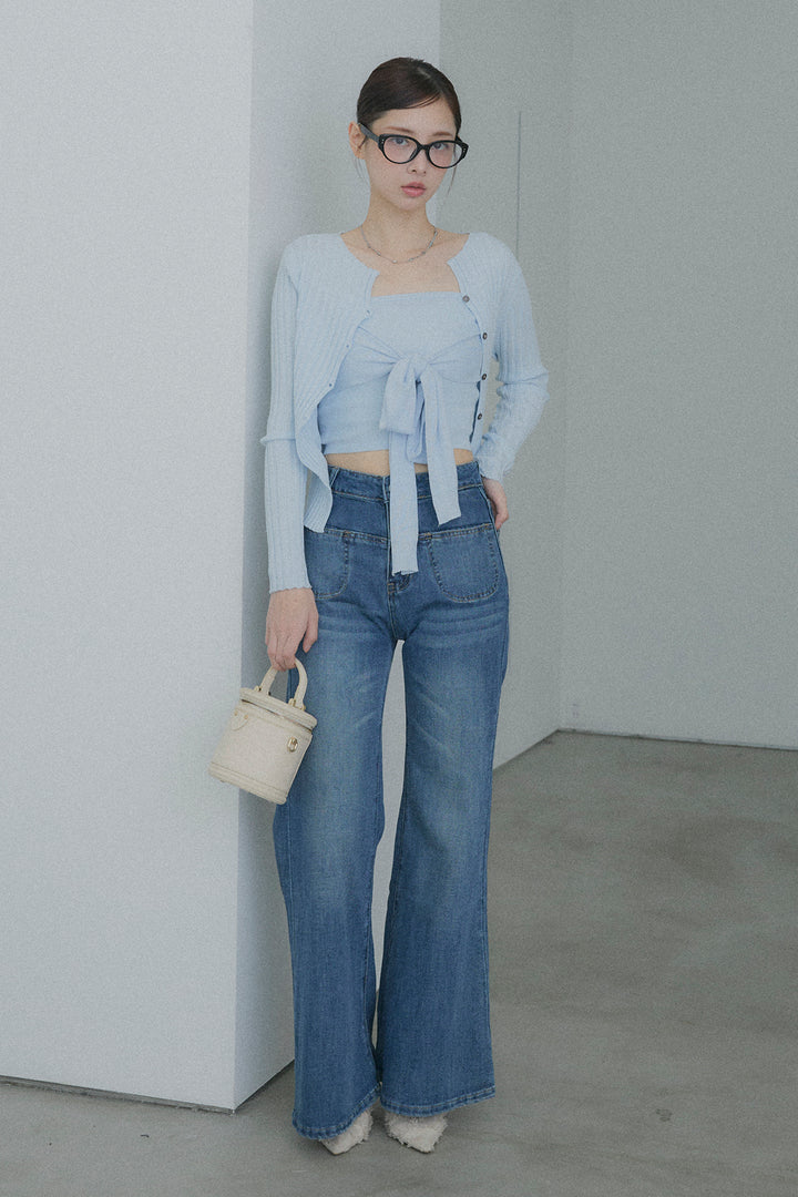 2WAYリブニット&ウエストリボンビスチェセット