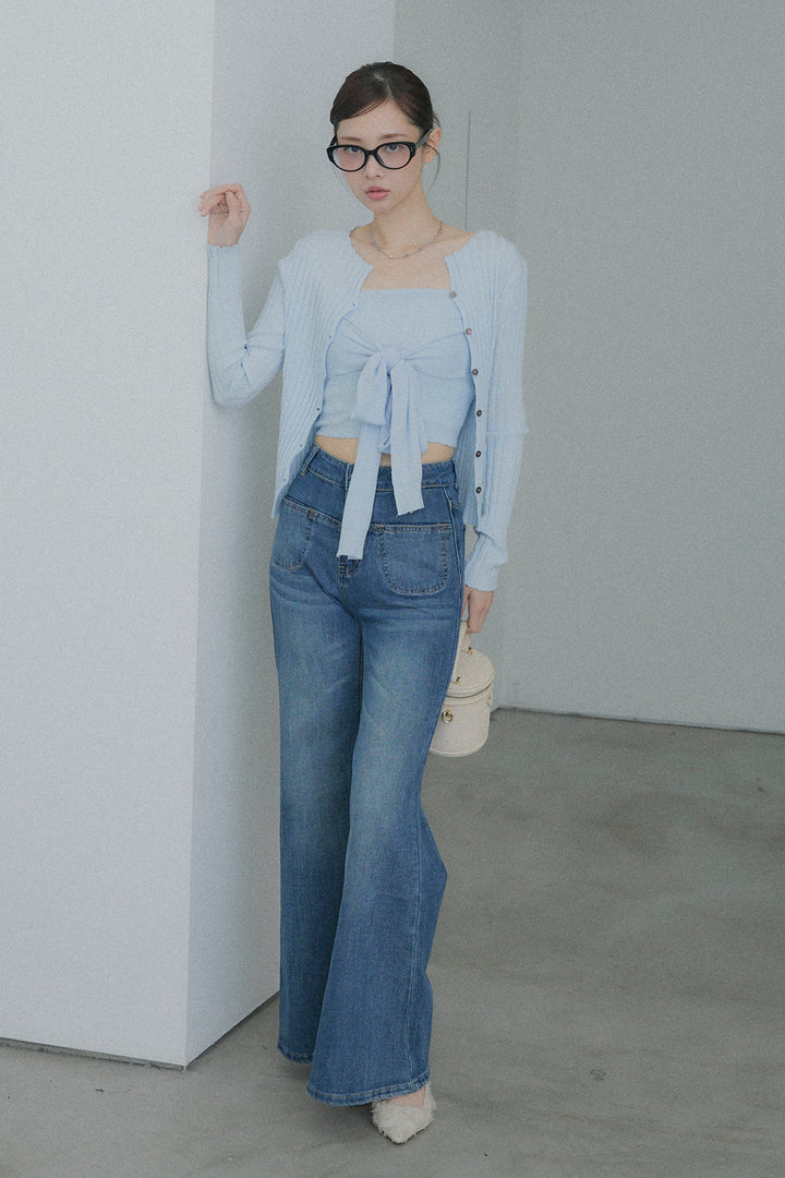 2WAYリブニット&ウエストリボンビスチェセット