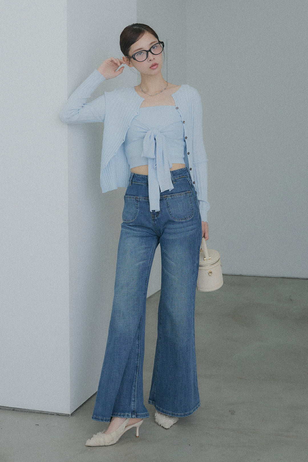 2WAYリブニット&ウエストリボンビスチェセット