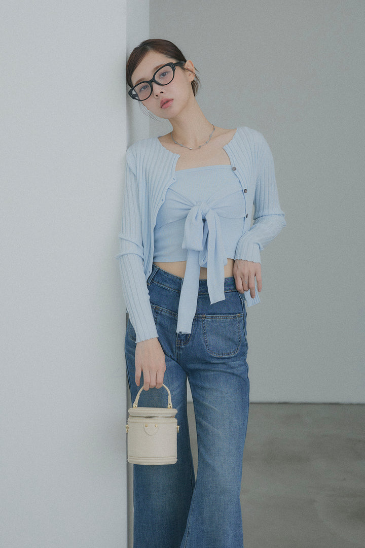 2WAYリブニット&ウエストリボンビスチェセット