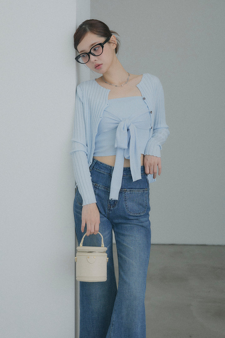 2WAYリブニット&ウエストリボンビスチェセット