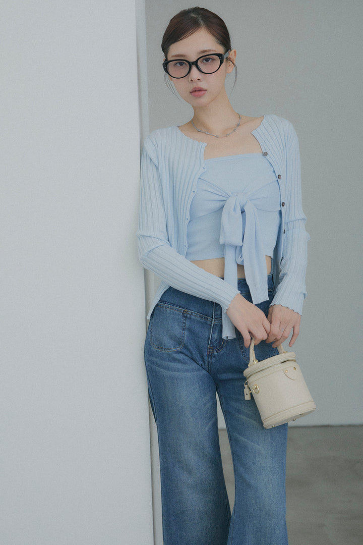 2WAYリブニット&ウエストリボンビスチェセット