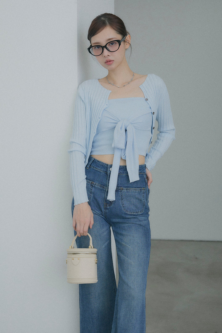 2WAYリブニット&ウエストリボンビスチェセット