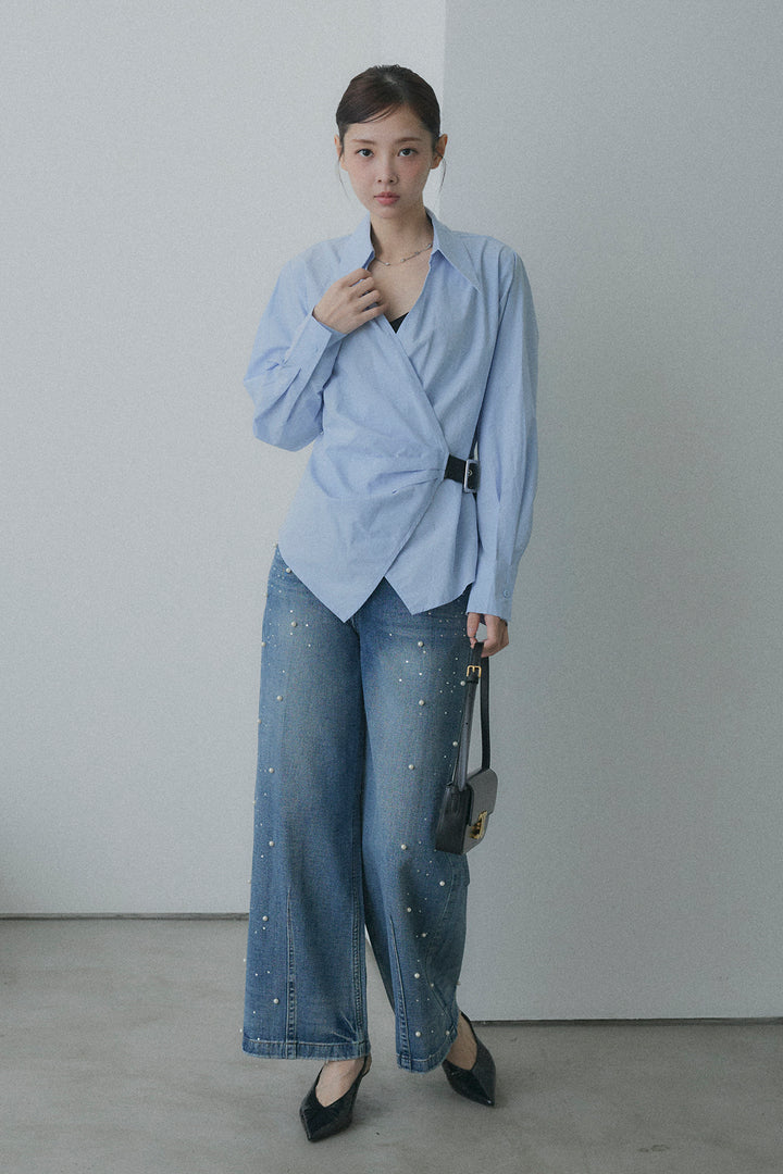 Side Belt Asymmetrical Cache-Coeur Shirt