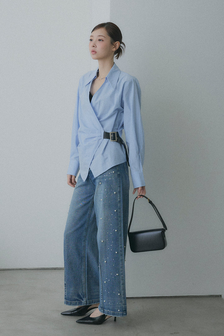 Side Belt Asymmetrical Cache-Coeur Shirt