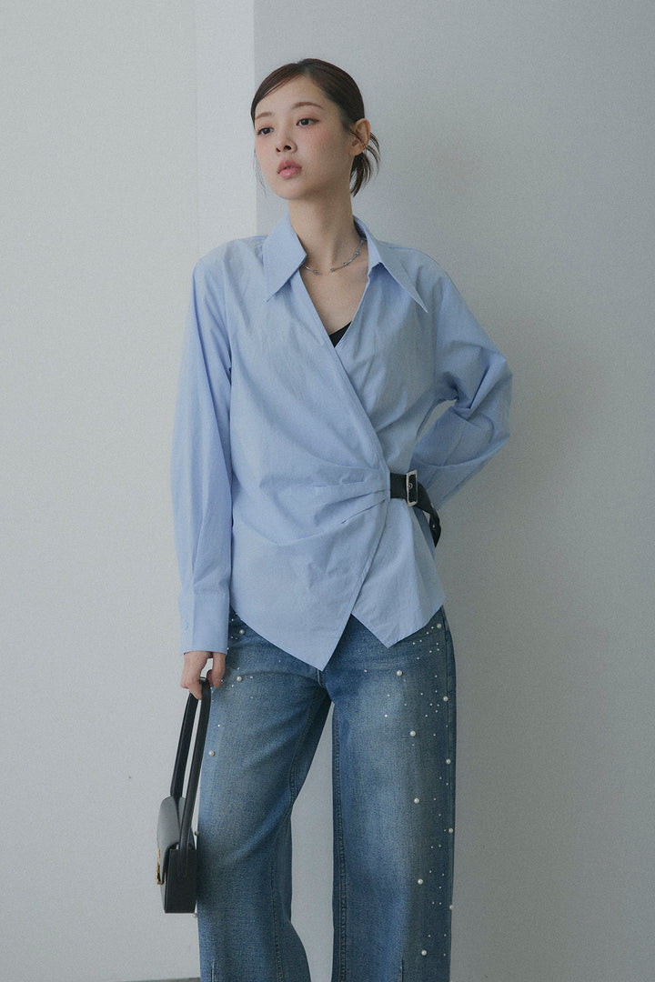 Side Belt Asymmetrical Cache-Coeur Shirt