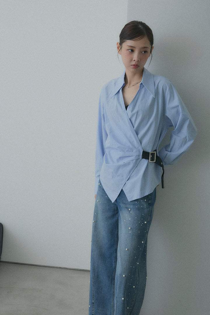 Side Belt Asymmetrical Cache-Coeur Shirt