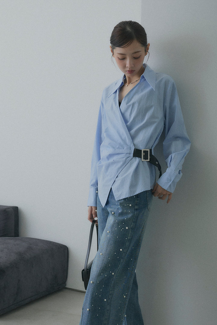 Side Belt Asymmetrical Cache-Coeur Shirt