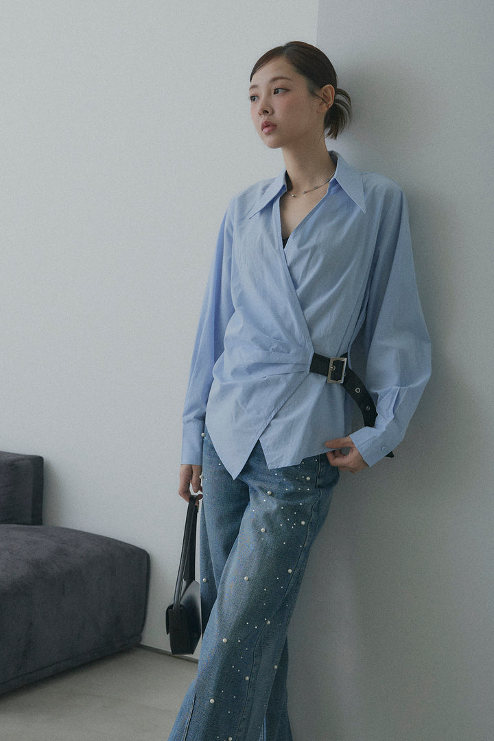 Side Belt Asymmetrical Cache-Coeur Shirt